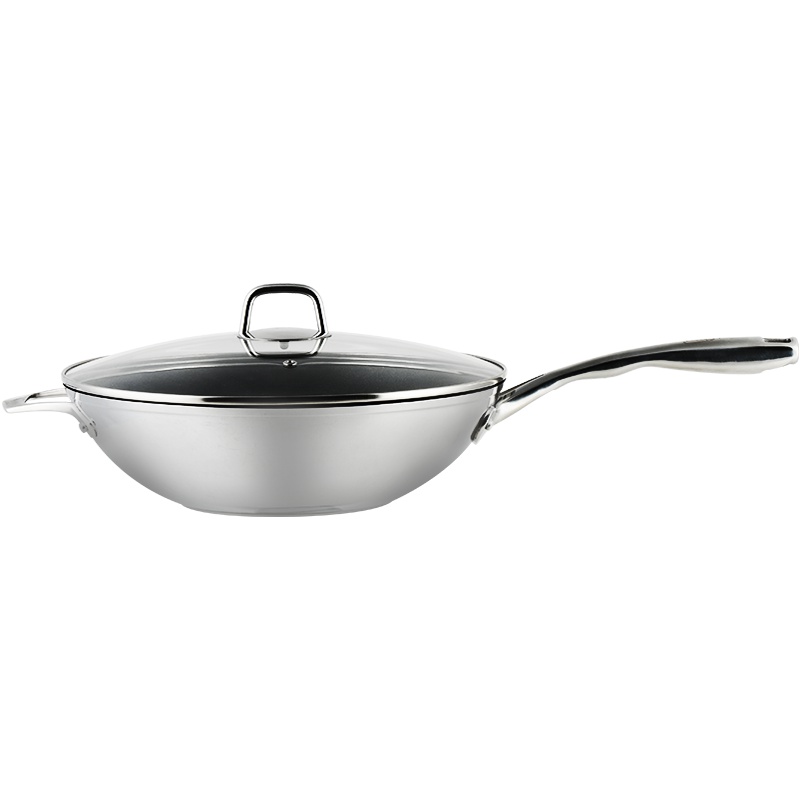 德国乐卡斯特 32cm304不锈钢炒锅 家用少油烟不粘炒菜锅 电磁炉燃气灶通用锅具