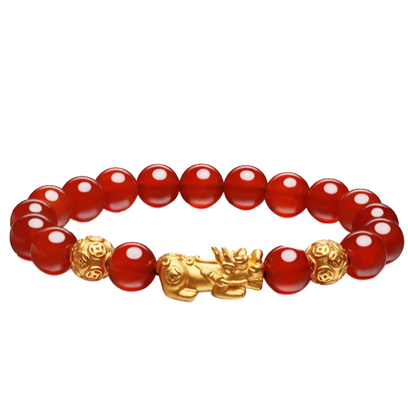 手拉手(Slaso)珠宝 足金999貔貅手链3D硬金红玛瑙貔貅首饰简约手串 经典百搭礼物