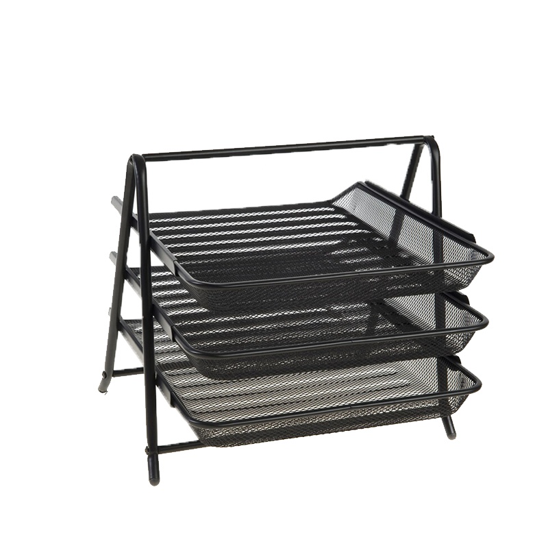 广博(GuangBo)WZ9305三层金属文件盘 黑色 文件座 桌面办公收纳架 文件筐 资料架 文件框 A4办公文件夹