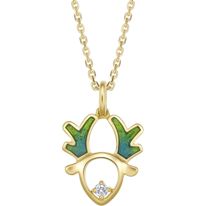 周大生钻石吊坠女神秘花园正品新款18K金珐琅小鹿钻石挂坠套链