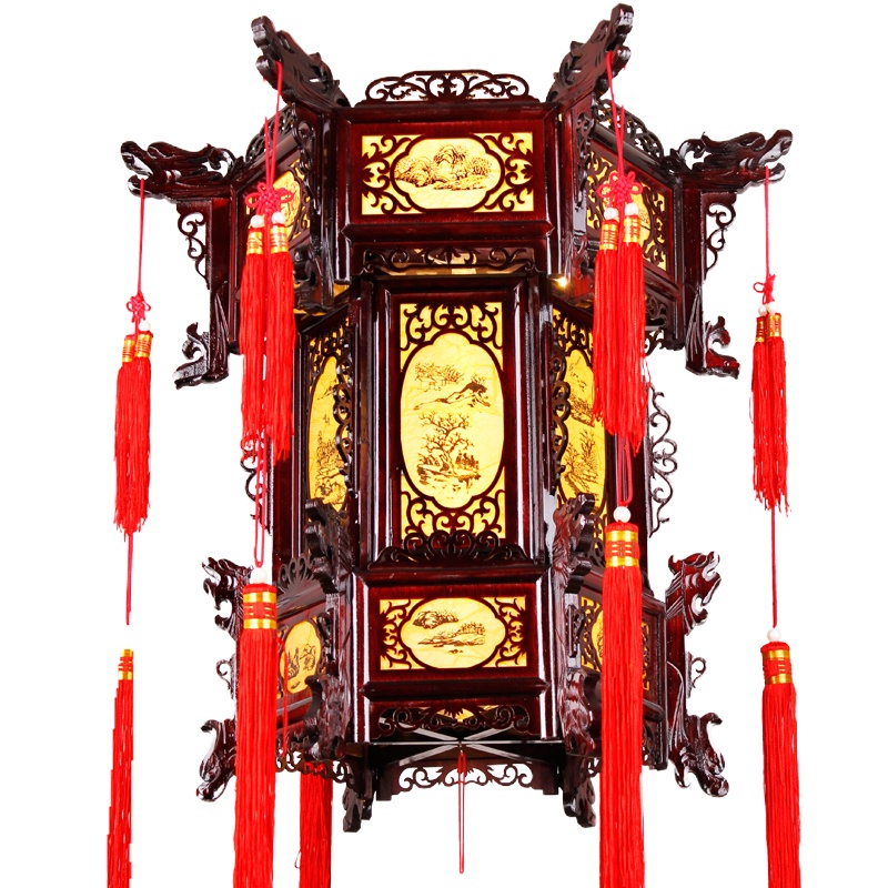 环森 中式仿古实木宫灯户外防水结婚阳台乔迁广告灯笼走马茶楼羊皮吊灯