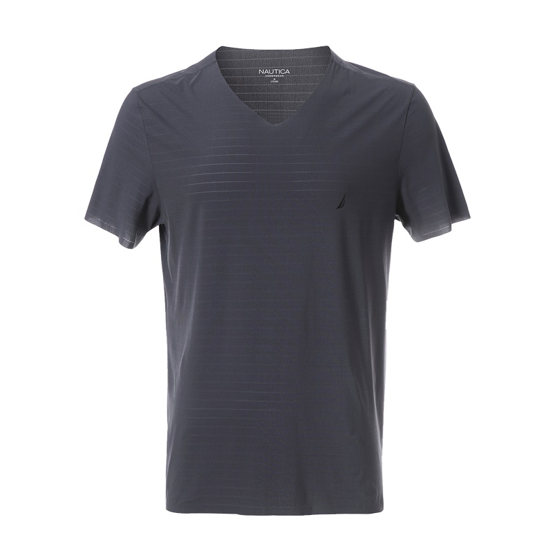 诺帝卡/Nautica 男士新款细锦纶V领随心裁打底短袖上衣