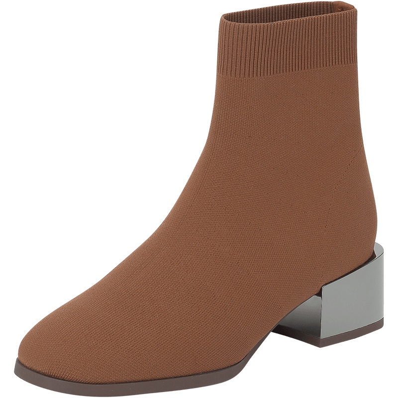 思加图2019冬季新款简约粗跟飞织帮面女短靴9EV19DD9