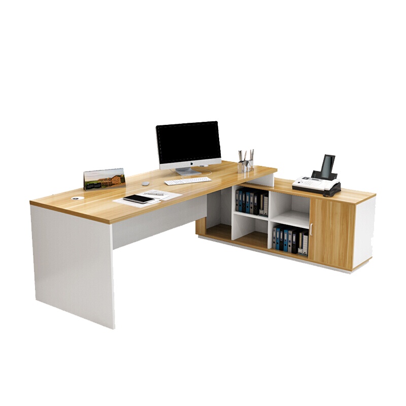 尚艺 单人位办公桌 1600*800*750 浅黑胡桃色+侧柜(左)+小柜