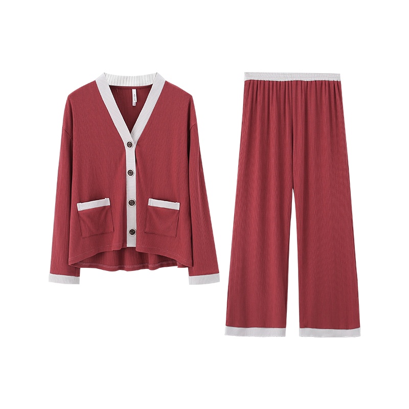 安之伴针织提条素色长袖女套装