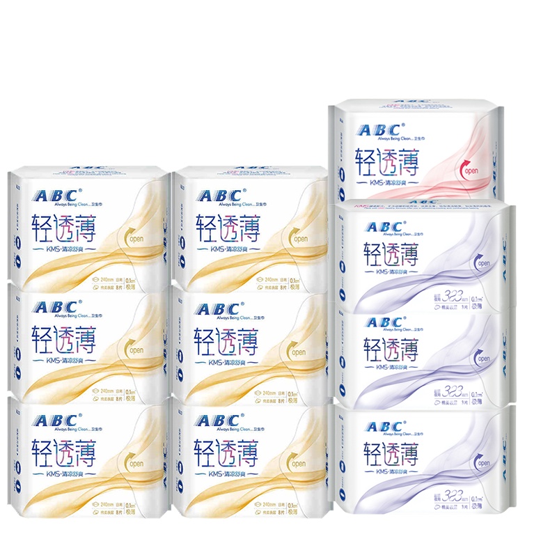 ABC卫生巾丝薄棉柔表层日夜组合10包73片 新旧包装随机发