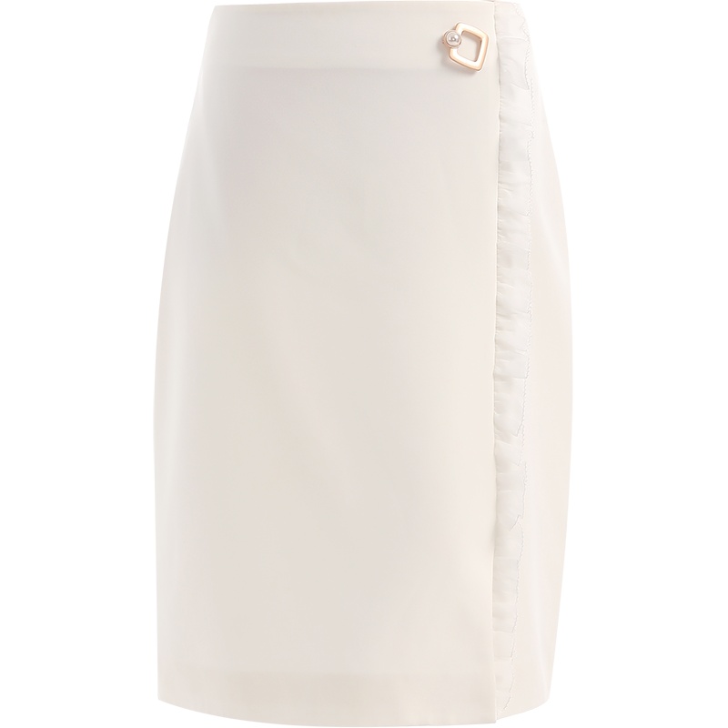 欧昵雪夏季高腰显瘦花边开叉半身裙女时尚职业包臀短裙子