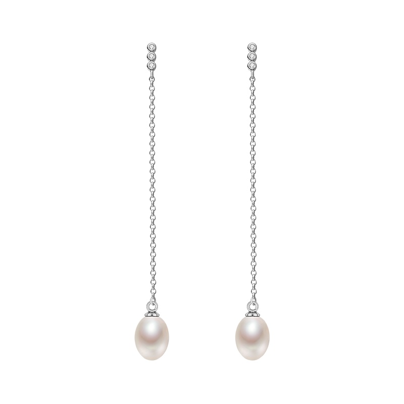 京润珍珠 纤婉 7-8mm银S925淡水珍珠耳钉百搭珍珠耳线