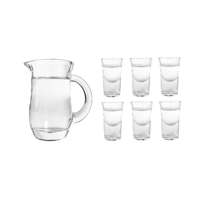 春之晖无铅玻璃白酒杯烈酒杯厚底子弹杯一口杯分酒器+6小号杯套装