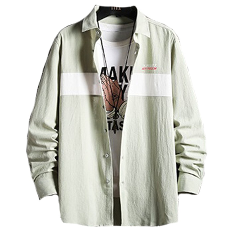 狮臣SHICHEN 2023年秋季新款男士衬衫时尚百搭男士休闲拼接长袖衬衫男士衬衣宽松青少年衬衫男装