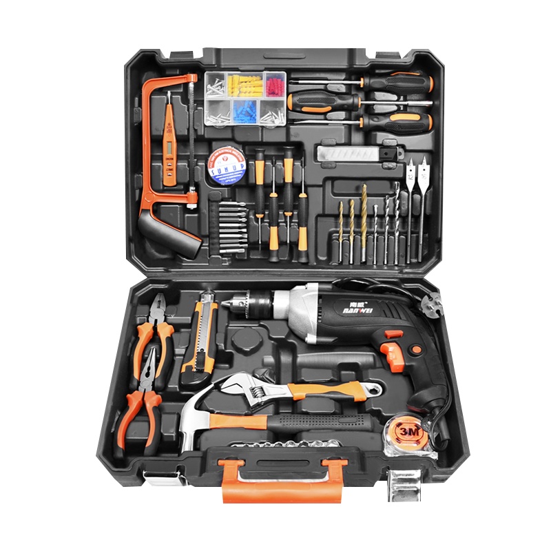 南威家用电钻电动手动工具套装五金电工专用维修多功能工具箱木工. [710W升级款68件勇士套装工具箱]