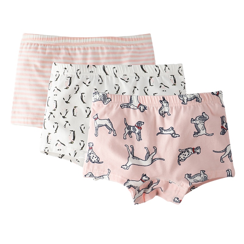 乐可爱三条装女童内裤儿童内裤弹力女孩宝宝波点全棉平角裤纯棉小内裤2-3-5-7-9岁