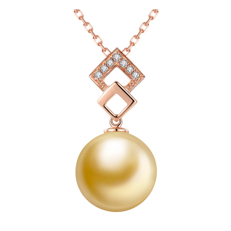 brir佰色传情 10-11mm正圆强光海水南洋金珍珠吊坠18K金钻石正品