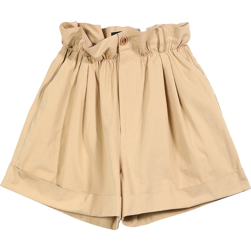 【新款】妖精的口袋花苞腰休闲短裤女2020夏季黑色宽松a字裤子潮