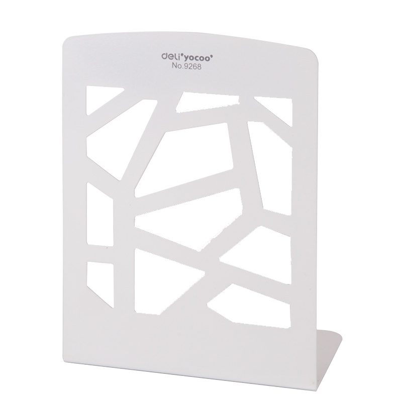 得力(deli)9268彩之窗铁书立镂空金属书立学生书立架书靠铁书架书夹书挡课桌挡板创意 白色 一对