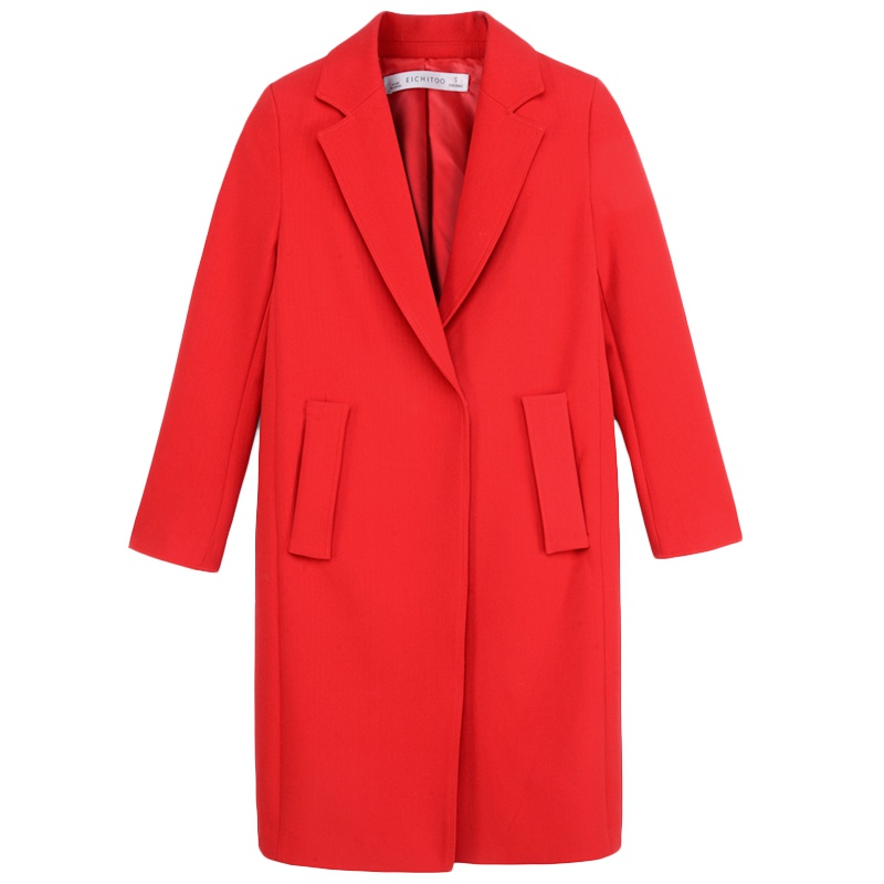 2019爱居兔春装女装 时尚大红宽松中长款大衣