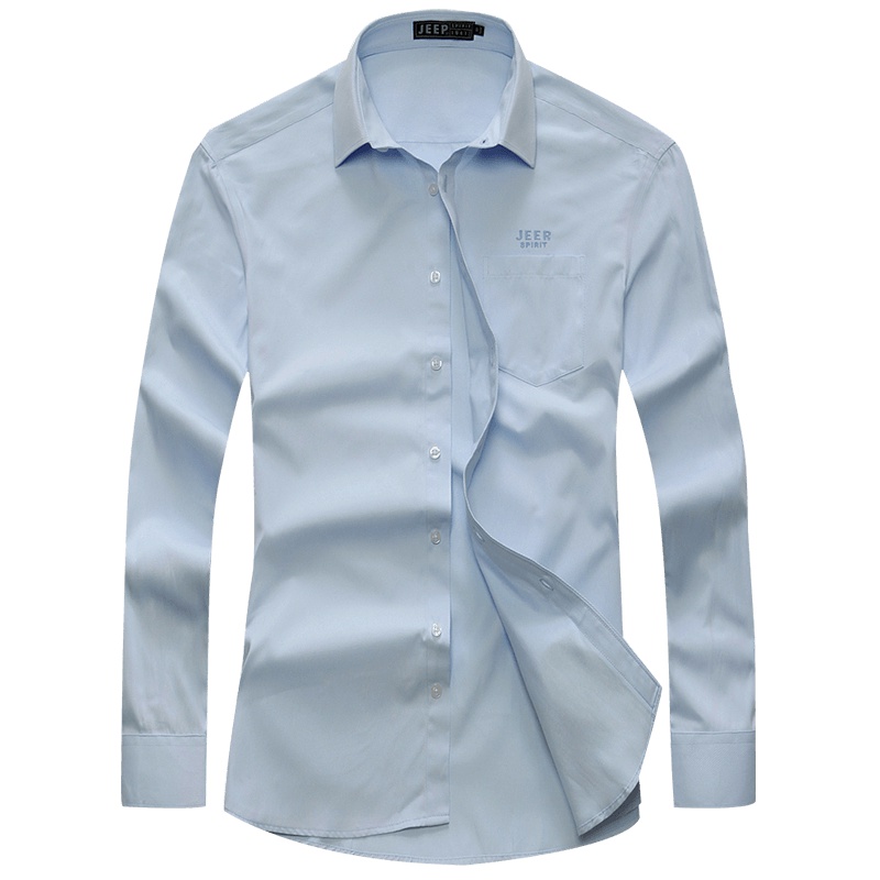 JEEP/吉普秋季男士长袖衬衫男商务休闲正装简约纯色衬衣打底衫职业装男装上衣A245