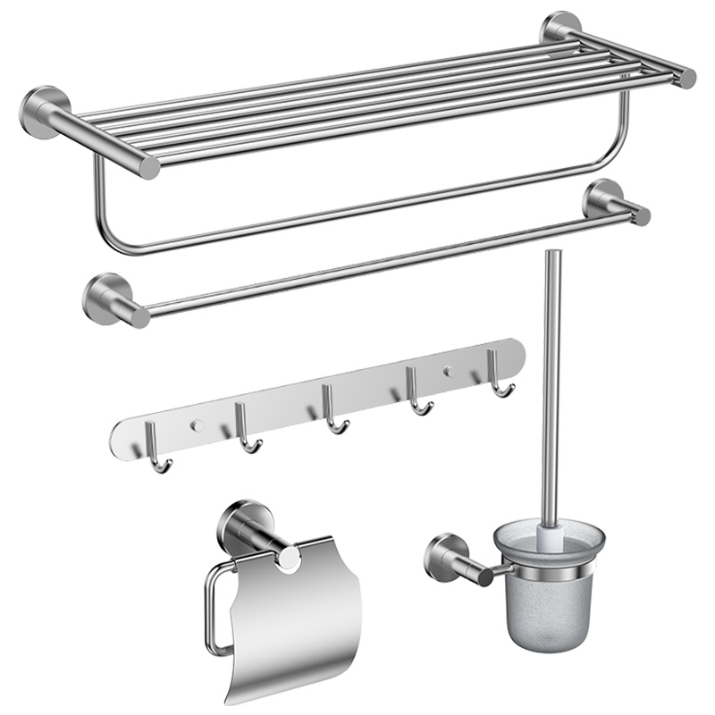 安华（ANNWA）卫浴挂件五件套装不锈钢多功能毛巾架浴巾架厕纸架置物架马桶刷卫浴五金套件