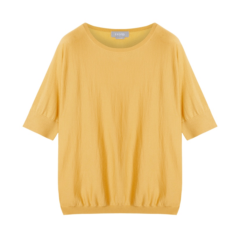 鄂尔多斯ERDOS春夏桑蚕丝含羊绒精纺圆领半袖女式T恤