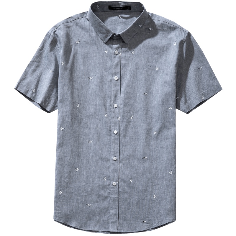 千纸鹤衬衫男2019夏修身休闲潮流商务帅气印花青年短袖上装10089