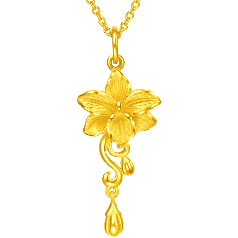 周大福花月佳期系列婚嫁小苍兰花卉金吊坠计价精品EOF69