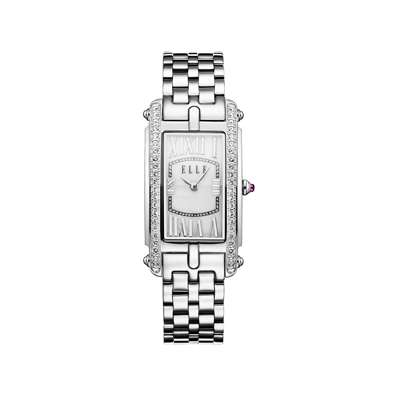 ELLE优雅镶钻不锈钢女士腕表黑带黑盘