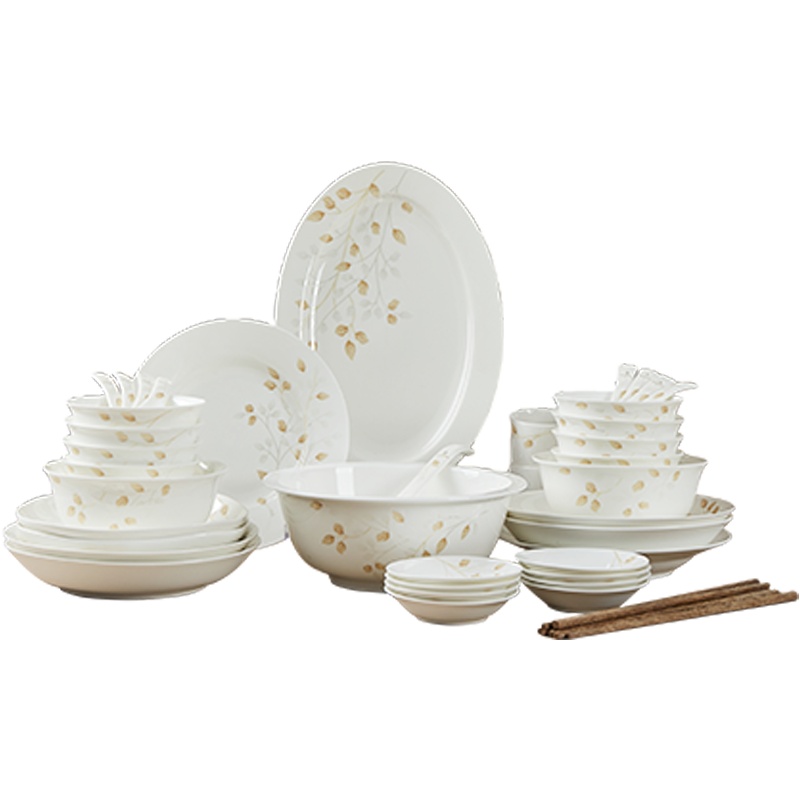 富昱景 景德镇餐具碗碟套装盘碟家用欧式景德镇陶瓷碗碟盘组合送礼套装 47件秋之韵