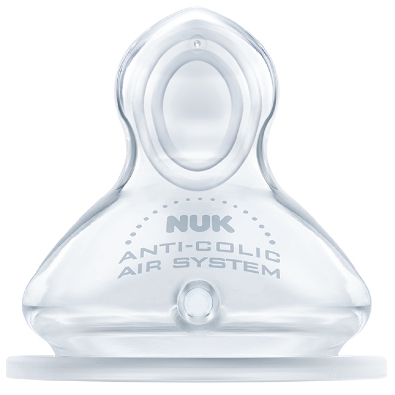 NUK宽口硅胶奶嘴(2号中圆孔.适合6-18个月宝宝用)两个卡装