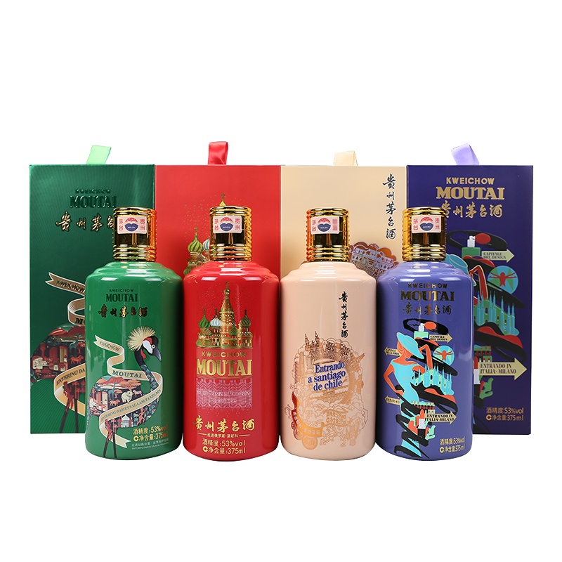 茅台 贵州茅台酒 茅台走进系列四件套 53度 375ml*4瓶 酱香型白酒