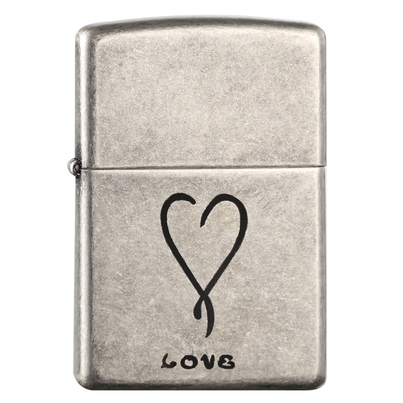 ZIPPO之宝121FBMP-仿古银爱心 防风打火机美国原装