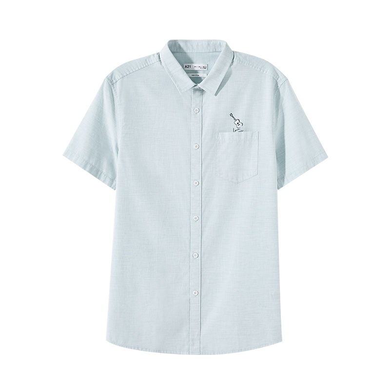 A21男装短袖纯色衬衫 夏季新款潮男纯棉百搭男士印花衬衣外套