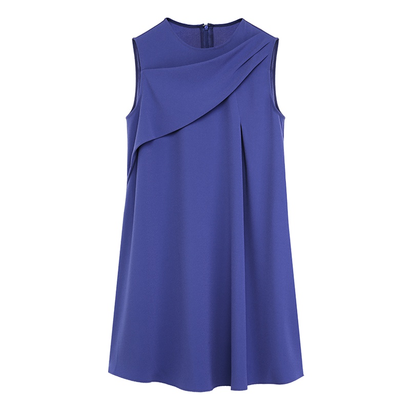 鄂尔多斯1980 春夏欢聚系列简约纯色宽松褶皱圆领拉链无袖连衣裙