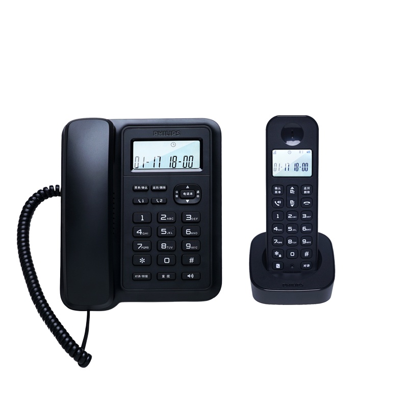 飞利浦(Philips)DCTG167一拖一数字无绳电话机办公家用无线固定座机电话子母机商用免提通话功能黑色)