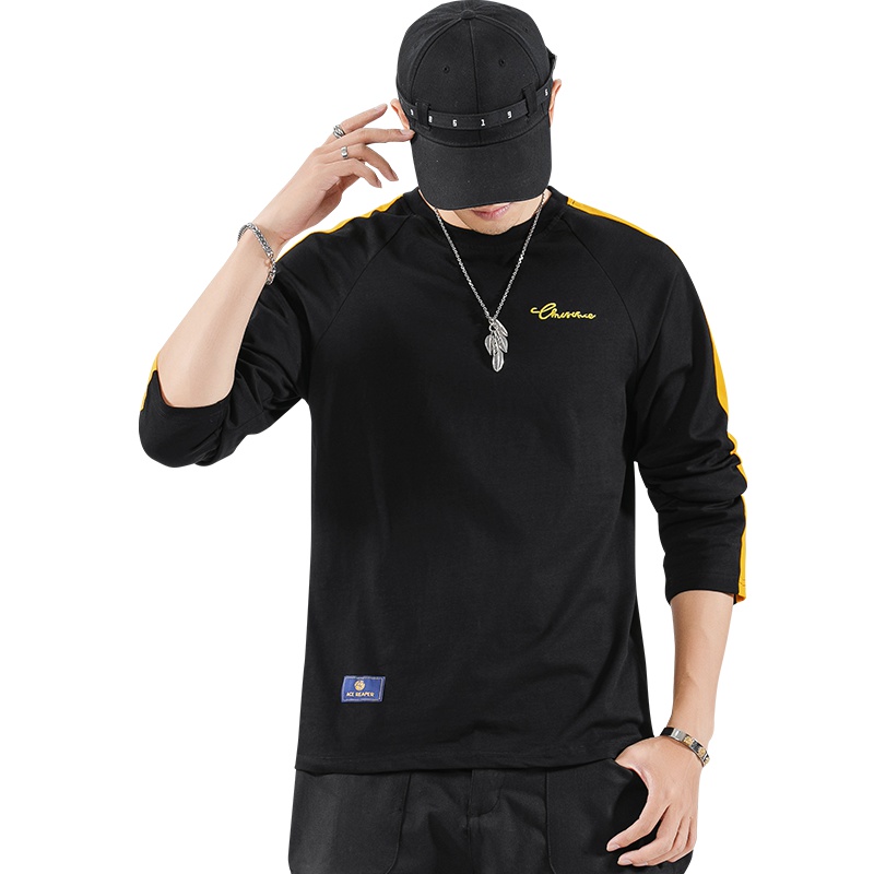 庄吉纯棉长袖t恤男士圆领秋季薄款秋衣韩版卫衣修身学生潮牌春秋上衣JU-MD9608