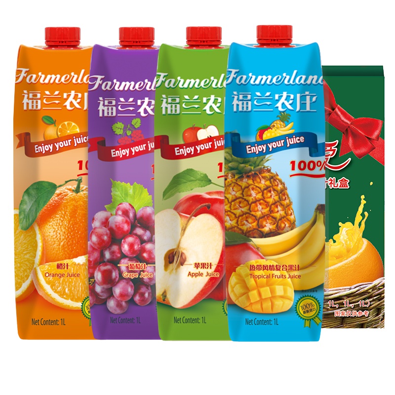 福兰农庄缤纷水果复合混合装果汁礼盒1LX4瓶