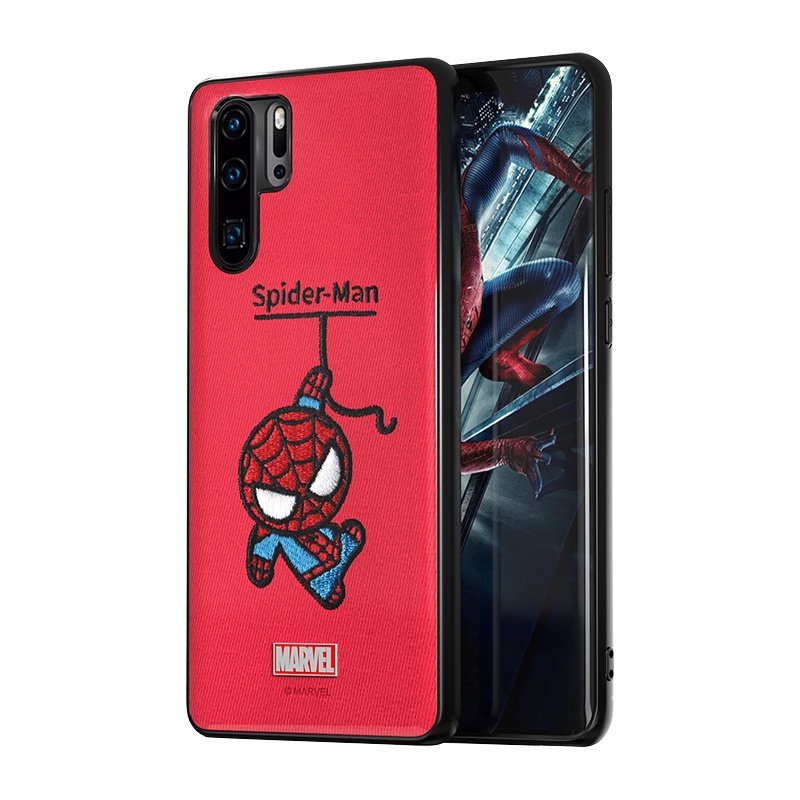 ESCASE 华为p30Pro手机壳硅胶保护套全包防摔卡通动漫个性布艺刺绣网红潮牌保护壳漫威正版红色蜘蛛侠