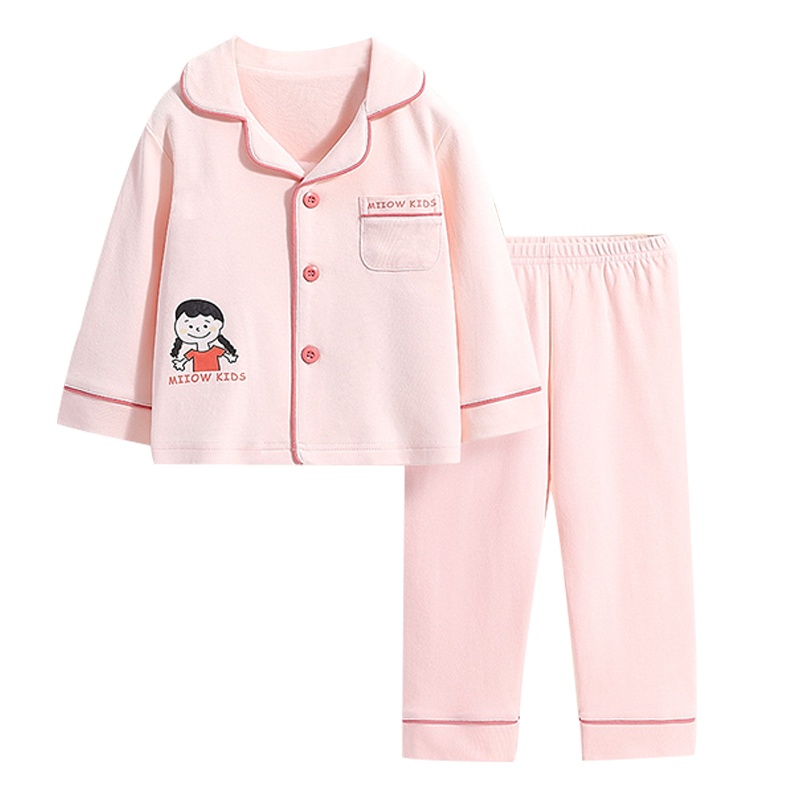 猫人[翻领开衫女童睡衣]21年秋季新品长袖婴幼套装纯棉儿童睡衣