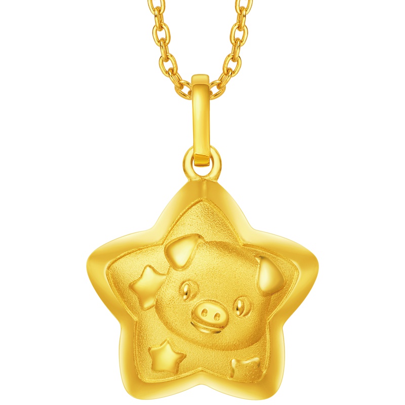 周大福生肖猪lucky piggy黄金吊坠计价（工费78元）F211242