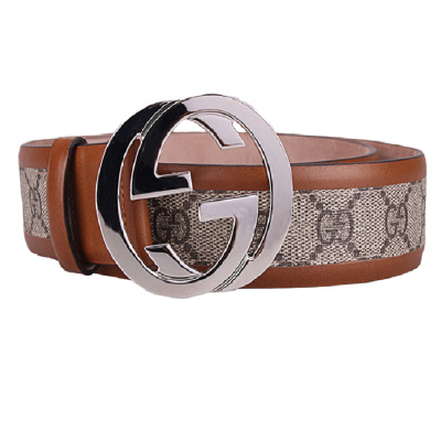 【优享】GUCCI 古驰 男士棕色皮质印花双G带扣腰带 棕色90CM