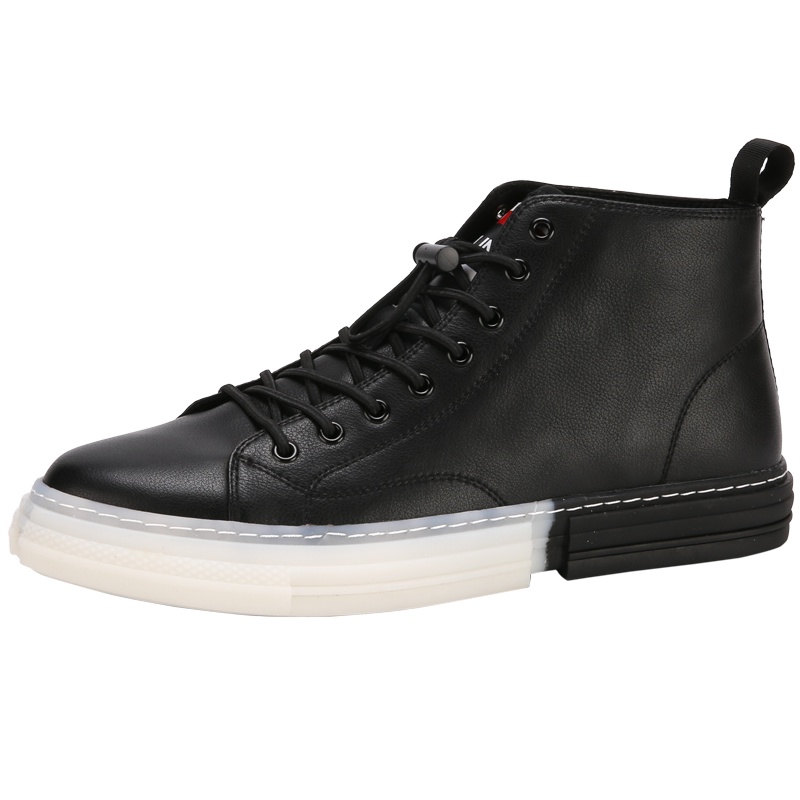 木林森男鞋秋季新款男士皮靴子韩版潮流休闲鞋男真皮高帮板鞋