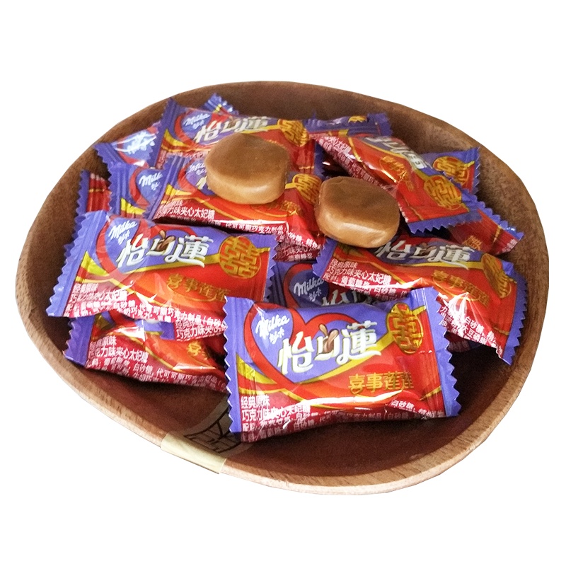 怡口莲经典原味巧克力夹心糖太妃糖零食品散装结婚婚庆喜糖500g(天热形状有点扁)