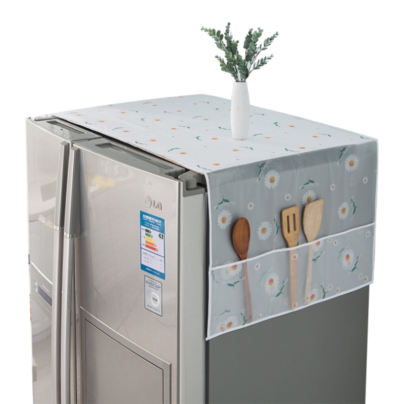 壹志冰箱防尘罩侧面收纳挂袋滚筒洗衣机防水盖布盖巾大号加厚单开门双门冰箱罩防尘套微波炉罩厨房多功能防尘布套小号小雏菊