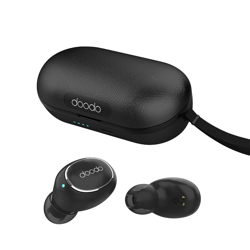 doodo杜多 TWS001皮质手感真无线入耳式耳机 黑色商务便携防水蓝牙5.0智能连接高清通话
