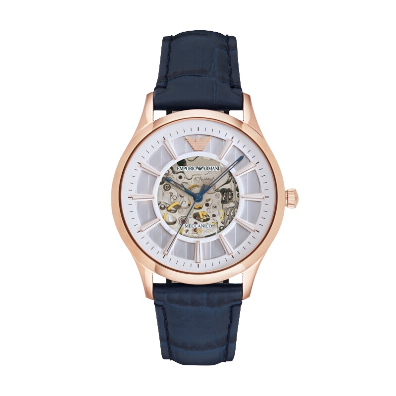 阿玛尼(EMPORIO.ARMANI)手表皮质表带休闲时尚镂空男士机械表腕表AR1947