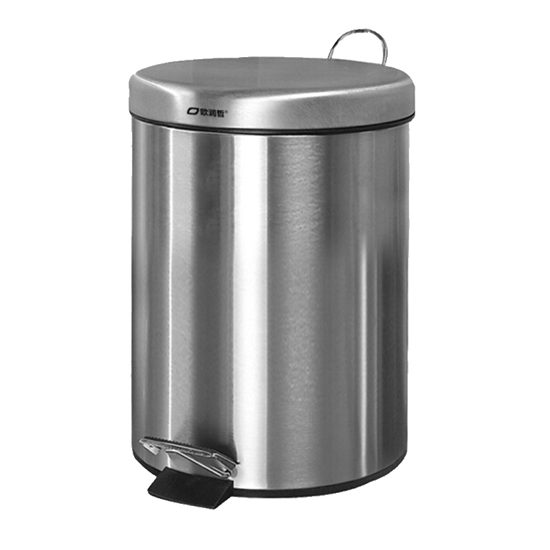 欧润哲(ORZ) 家用垃 圾 桶 (8L 不锈钢 脚踏带盖 翻盖圆形)