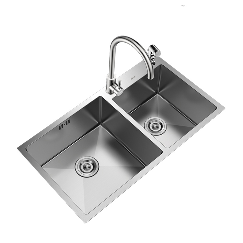 四季沐歌304不锈钢厨房水槽双槽水池一体加厚手工洗碗池家用单洗菜盆套餐