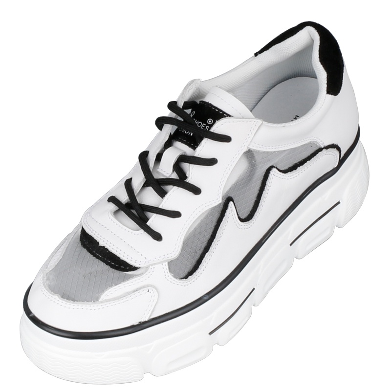 2020夏天网面头层牛皮时尚潮流运动休闲白凉鞋厚底内增高