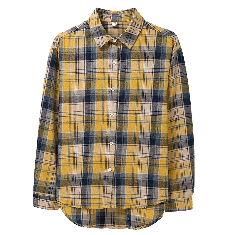 恒源祥女衬衫2021春季新款格子衬衫女韩版百搭长袖上衣休闲女装衬衣