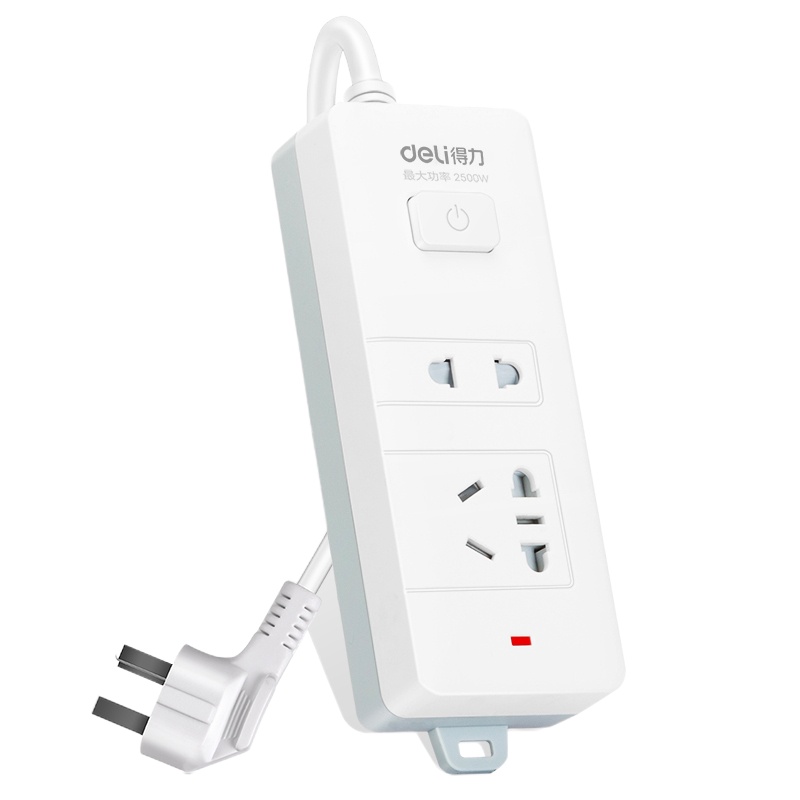 得力 18276-02 插排多功能电源插座2插位线板2米接线板拖线板 办公文具家用