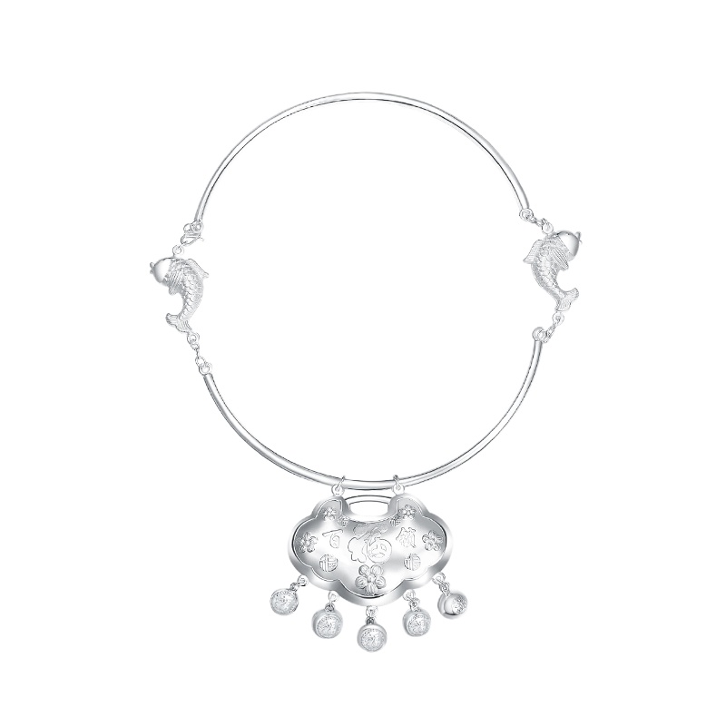 周贝贝珠宝 纯银999百福锁 银项链 小孩满月礼品 ZY0002